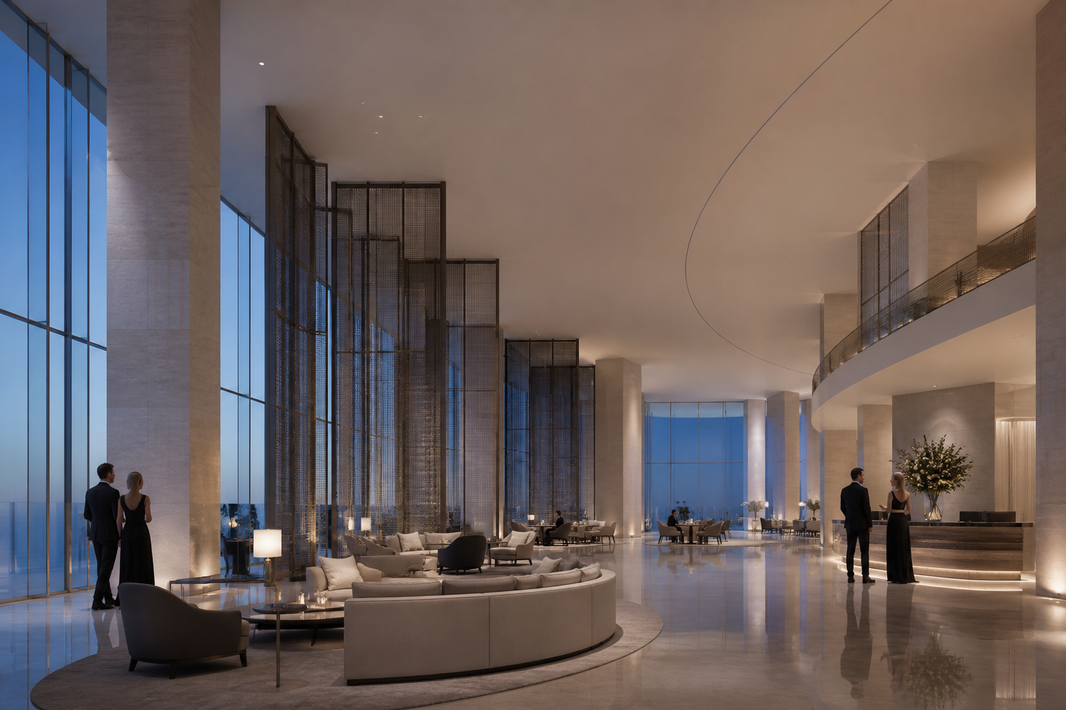 The expansive glass atrium at Clear Sky Harbor